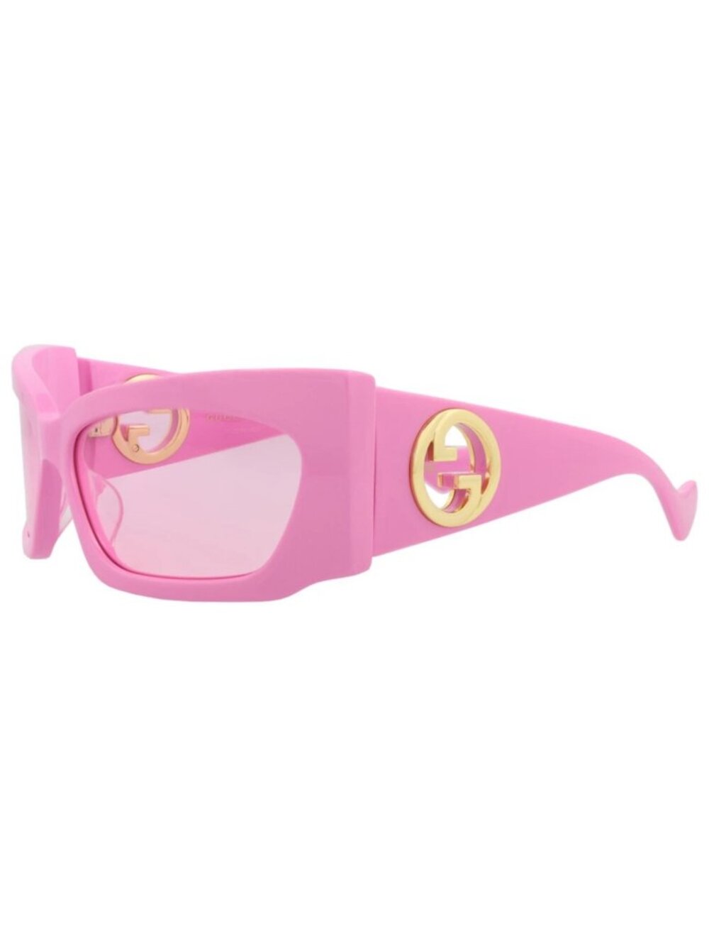 New Gucci Women's Sunglasses Shield Wrap Recycled Acetate Frame Pink Pink Pink